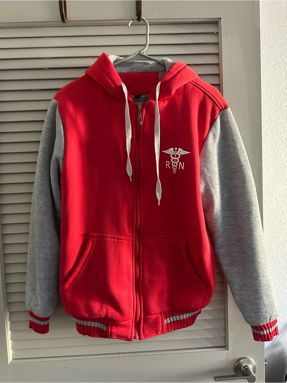 Red & Gray Zip-Up Hoodie with White Logo